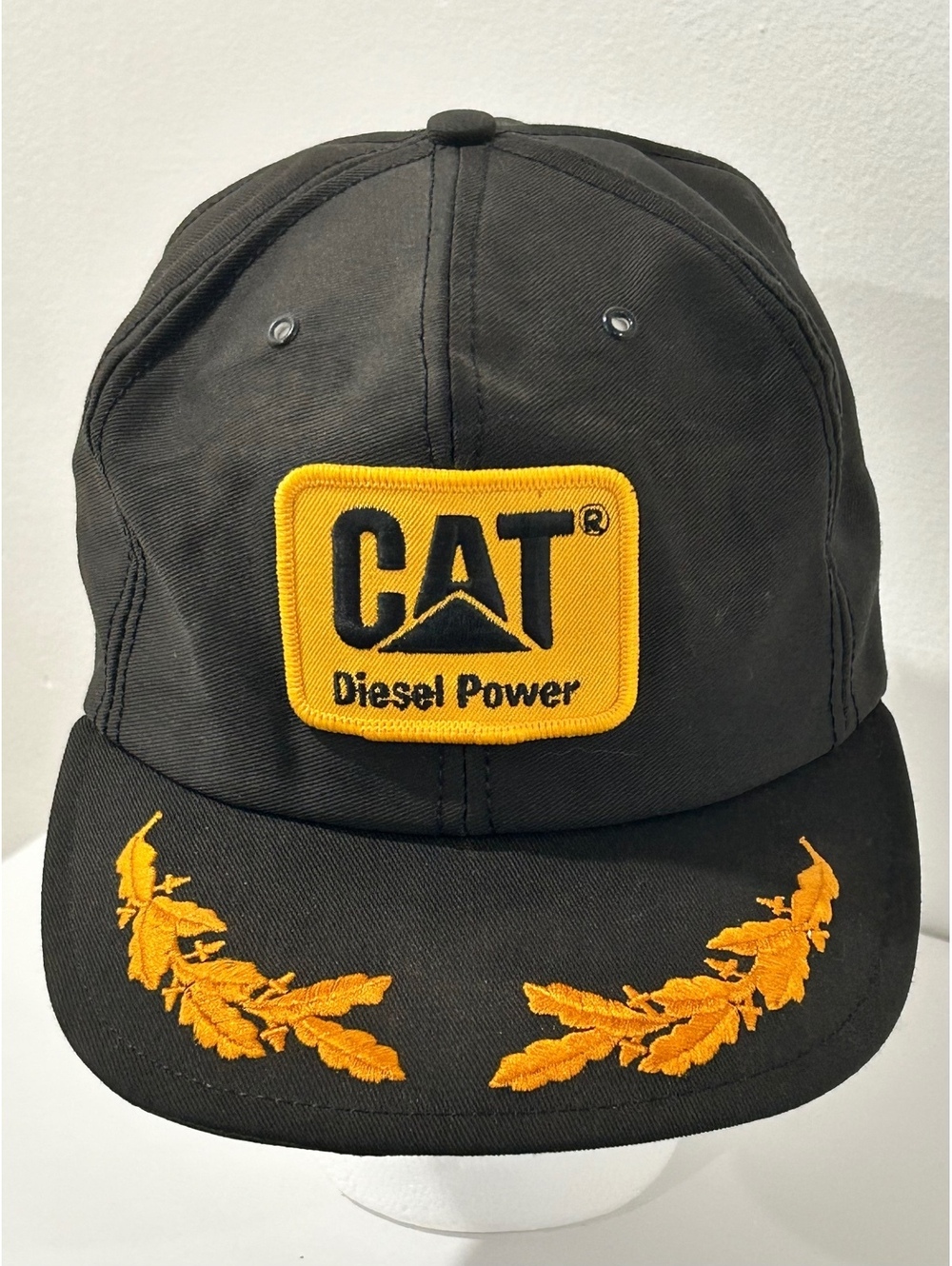 Vintage CAT Diesel Power Black Snapback Hat with Yellow Embroidered Design